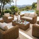 Conjunto de jardín de resina trenzada para 6 plazas con 2 sofás, 2 sillones y 1 mesa de centro