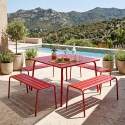 Mesa de jardín cuadrada de metal 120x120 cm y 4 bancos