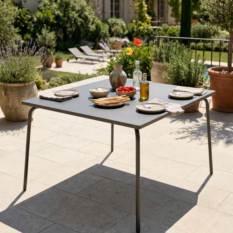 Mesa de jardín cuadrada de metal 8 personas 120x120 cm