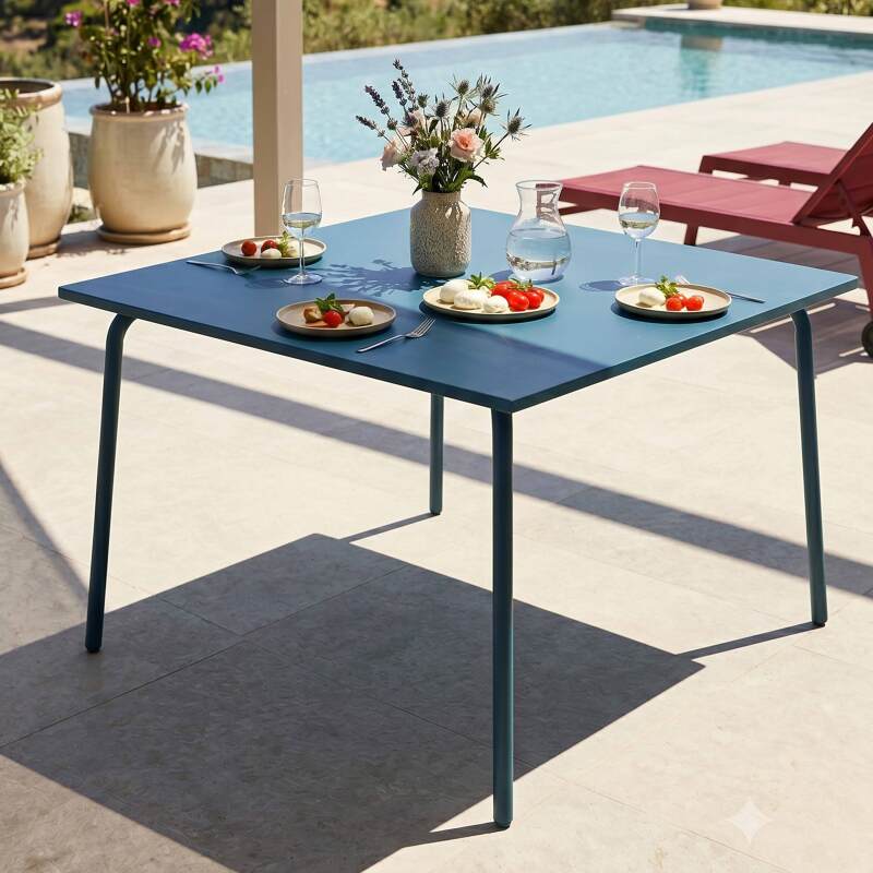 Mesa de jardín cuadrada de metal 8 personas 120x120 cm