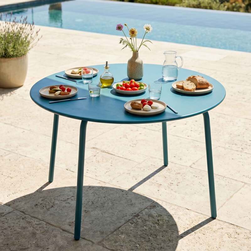 Mesa de jardín redonda de metal Ø120 cm y 6 sillas (2/9)