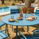 Mesa de jardín redonda de metal Ø120 cm y 6 sillas con reposabrazos