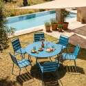 Mesa de jardín redonda de metal Ø120 cm y 6 sillas con reposabrazos