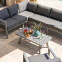 Conjunto de jardín esquinero de aluminio para 6 plazas con 1 sillón y 1 mesa de centro