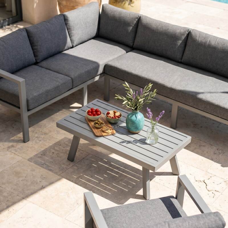 Conjunto de jardín esquinero de aluminio para 6 plazas con 1 sillón y 1 mesa de centro (2/7)