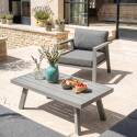 Conjunto de jardín esquinero de aluminio para 6 plazas con 1 sillón y 1 mesa de centro