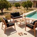Conjunto de jardín de madera de eucalipto FSC® para 4 plazas con 1 sofá, 2 sillones y 1 mesa de centro
