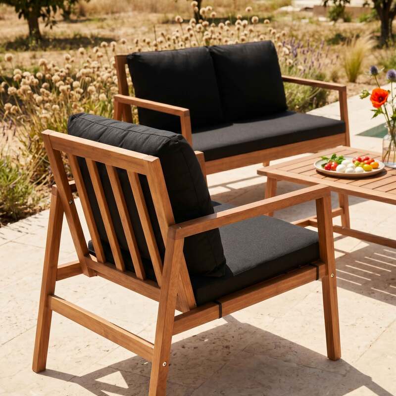 Conjunto de jardín de madera de eucalipto FSC® para 4 plazas con 1 sofá, 2 sillones y 1 mesa de centro (2/9)