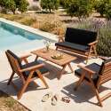 Conjunto de jardín plegable de madera de eucalipto FSC® para 4 plazas con 1 sofá, 2 sillones y 1 mesa de centro