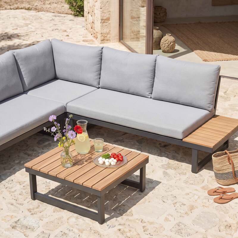 Conjunto de jardín esquinero modular de aluminio y madera certificada FSC® para 6 plazas (3/10)