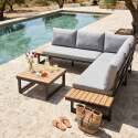 Conjunto de jardín esquinero modular de aluminio y madera certificada FSC® para 6 plazas
