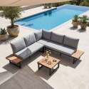 Conjunto de jardín esquinero modular de aluminio y madera certificada FSC® para 6 plazas