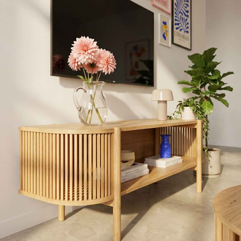 Mueble TV de efecto madera 160 cm estilo boho (4/8)