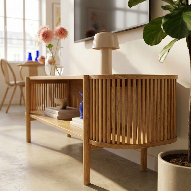 Mueble TV de efecto madera 160 cm estilo boho (3/8)