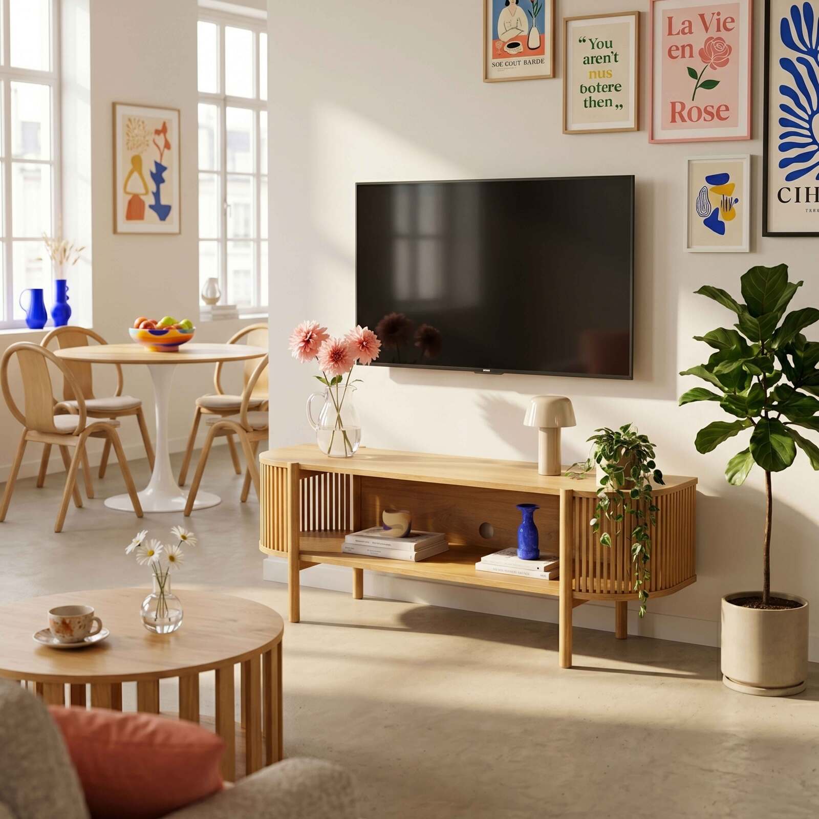 Mueble TV de efecto madera 160 cm estilo boho