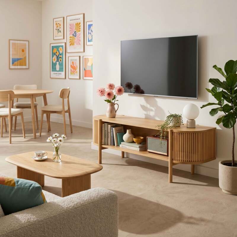 Mueble TV de efecto madera 160 cm estilo boho (7/8)