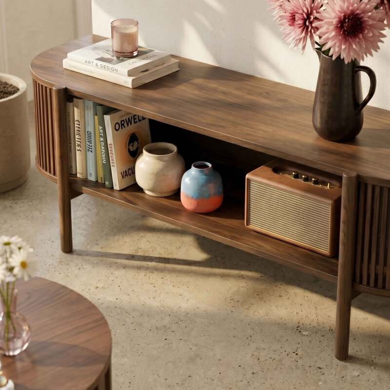 Mueble TV de efecto madera 160 cm estilo boho (3/8)
