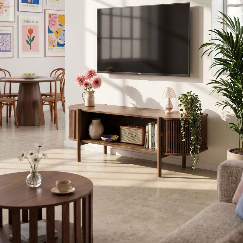 Mueble TV de efecto madera 160 cm estilo boho (6/8)