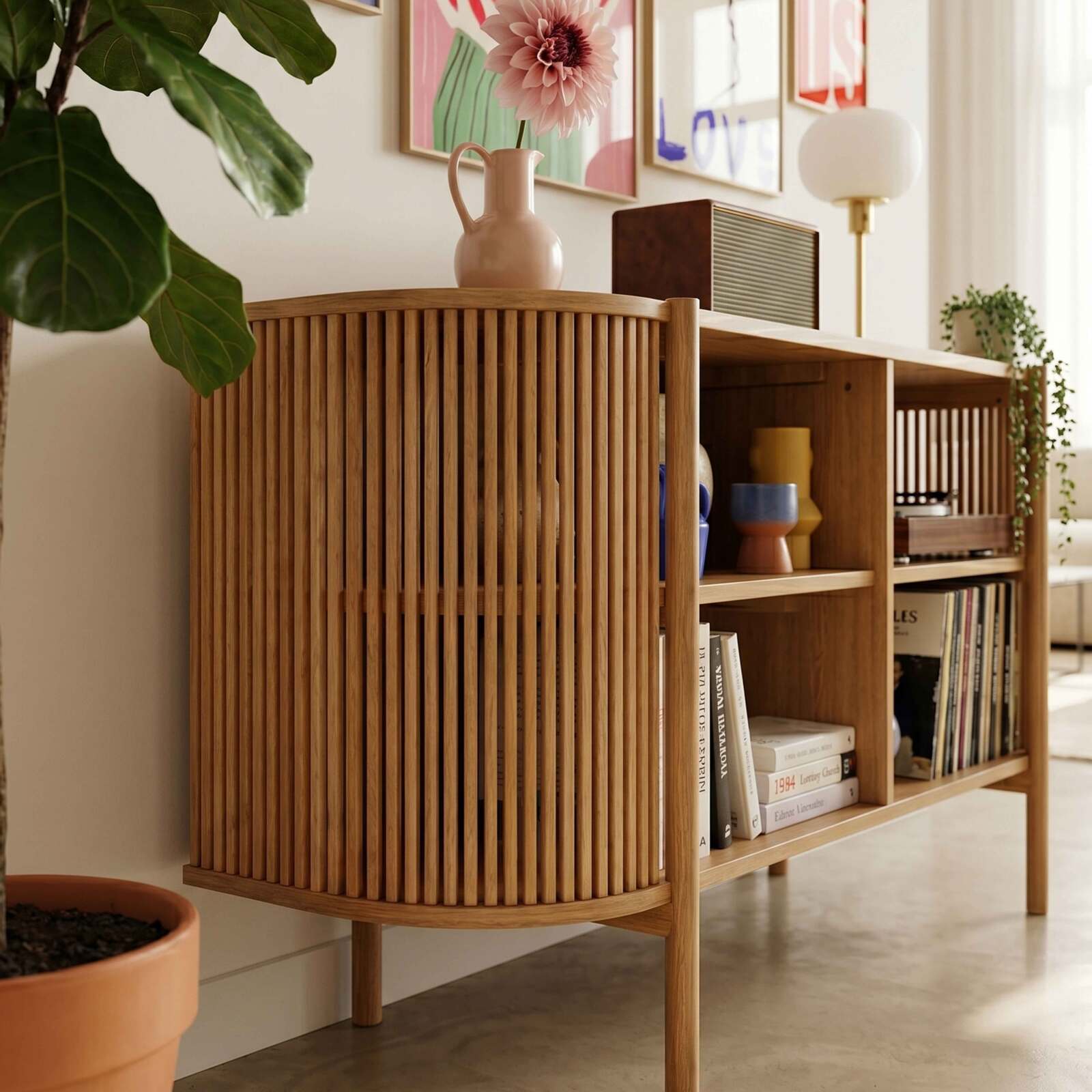 Aparador abierto efecto madera 160 cm estilo boho