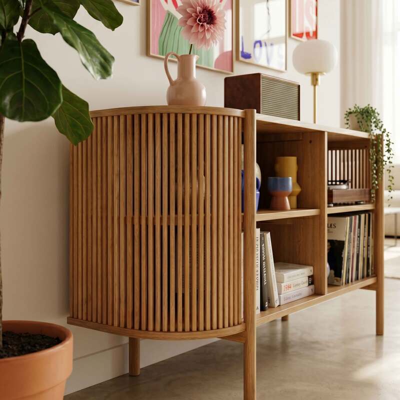 Aparador abierto efecto madera 160 cm estilo boho (2/8)