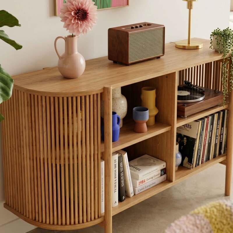 Aparador abierto efecto madera 160 cm estilo boho (3/8)