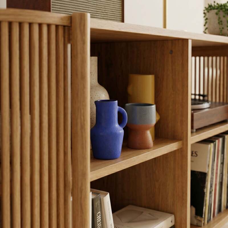Aparador abierto efecto madera 160 cm estilo boho (4/8)