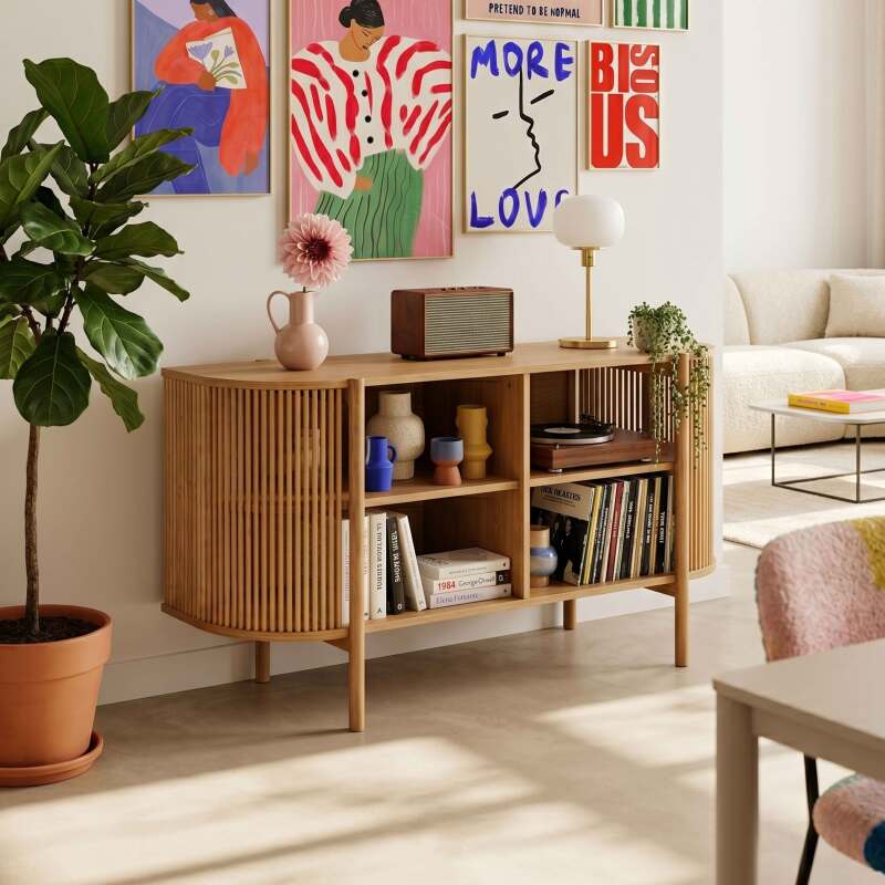 Aparador abierto efecto madera 160 cm estilo boho