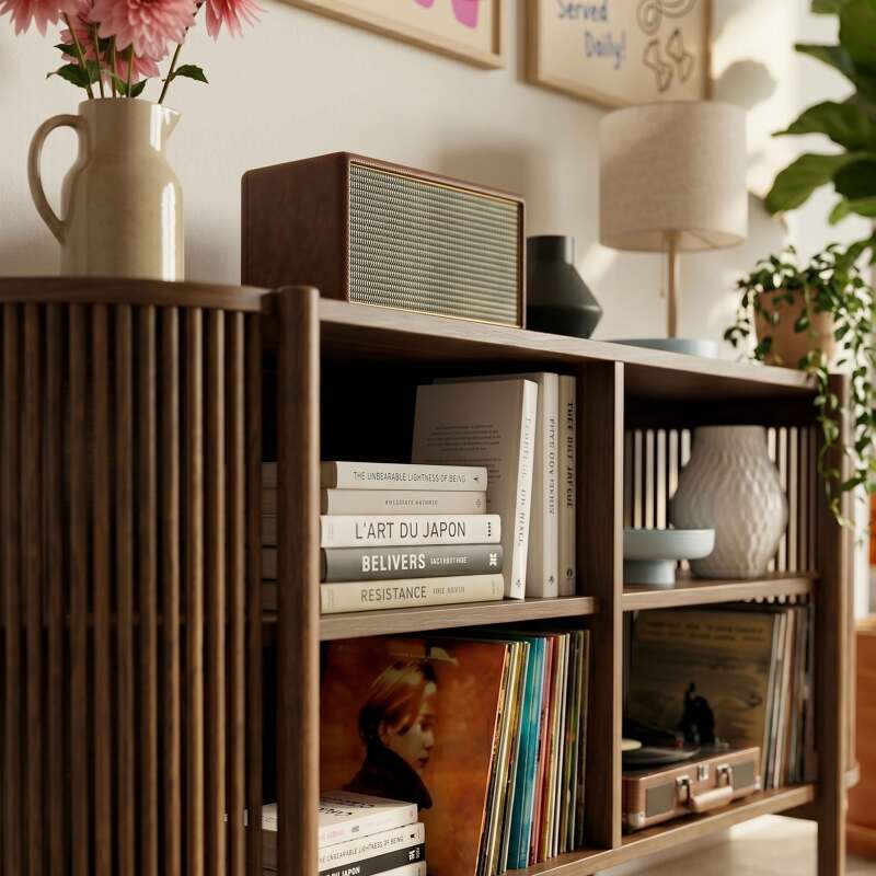 Aparador abierto efecto madera 160 cm estilo boho (3/8)