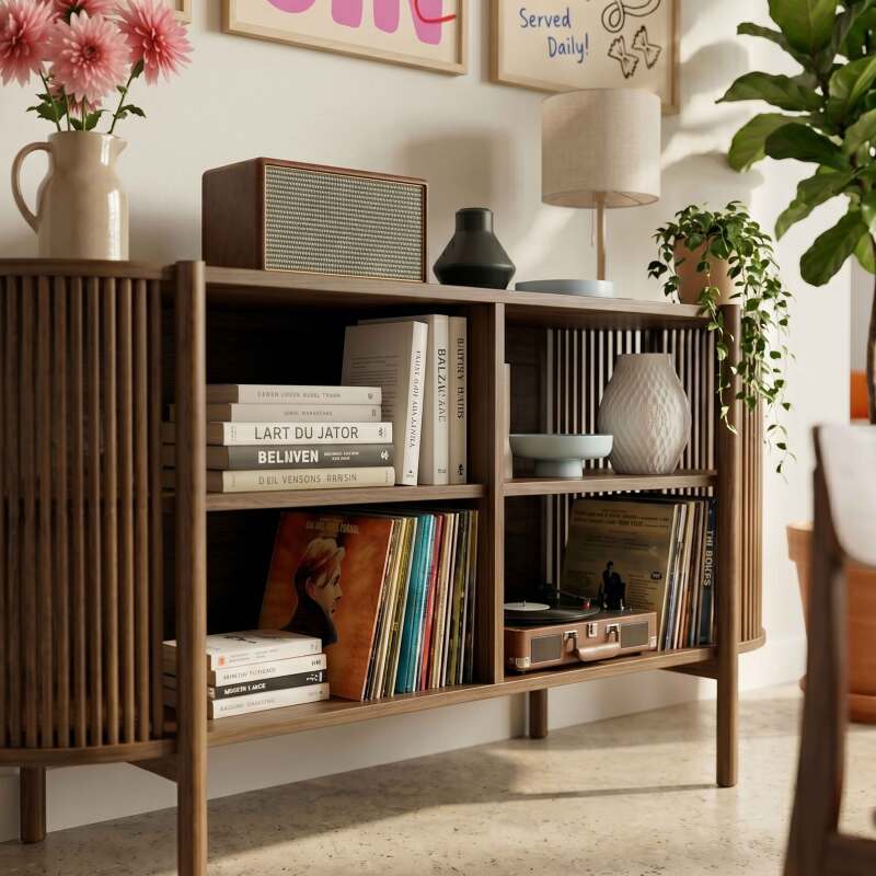 Aparador abierto efecto madera 160 cm estilo boho (4/8)