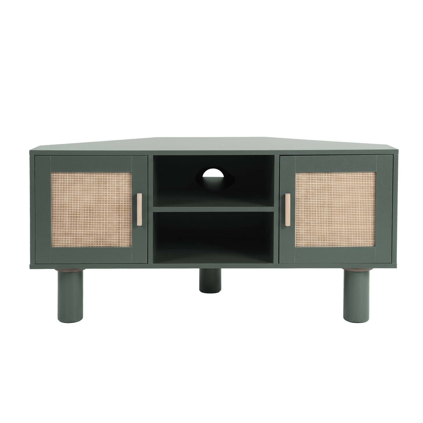 Mueble TV esquinero efecto rejilla de ratán sintético de 120 cm estilo boho