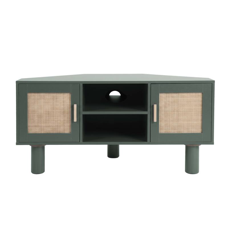 Mueble TV esquinero efecto rejilla de ratán sintético de 120 cm estilo boho (7/25)