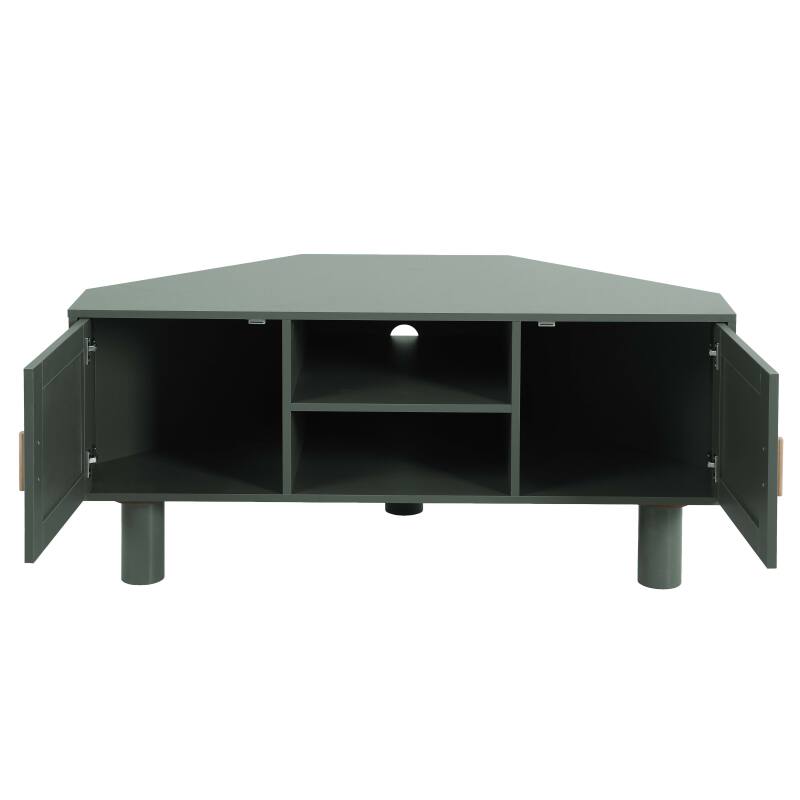 Mueble TV esquinero efecto rejilla de ratán sintético de 120 cm estilo boho (8/25)