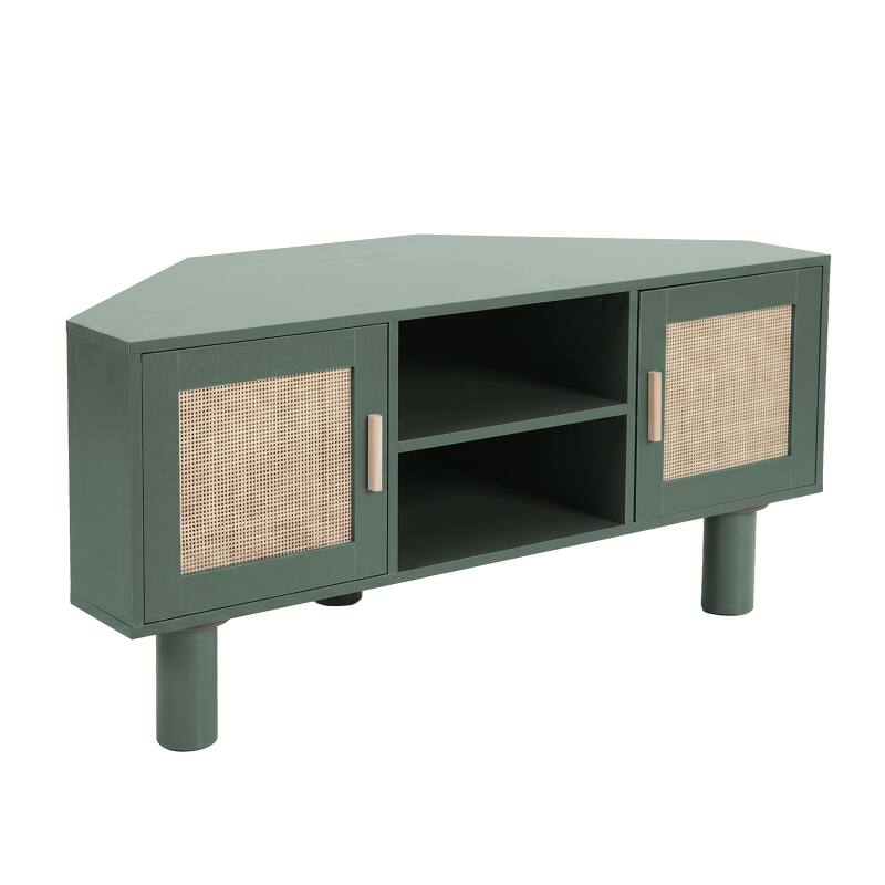 Mueble TV esquinero efecto rejilla de ratán sintético de 120 cm estilo boho