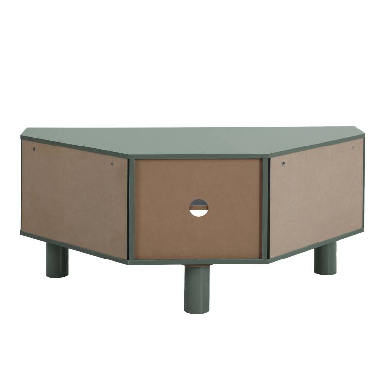 Mueble TV esquinero efecto rejilla de ratán sintético de 120 cm estilo boho (9/25)