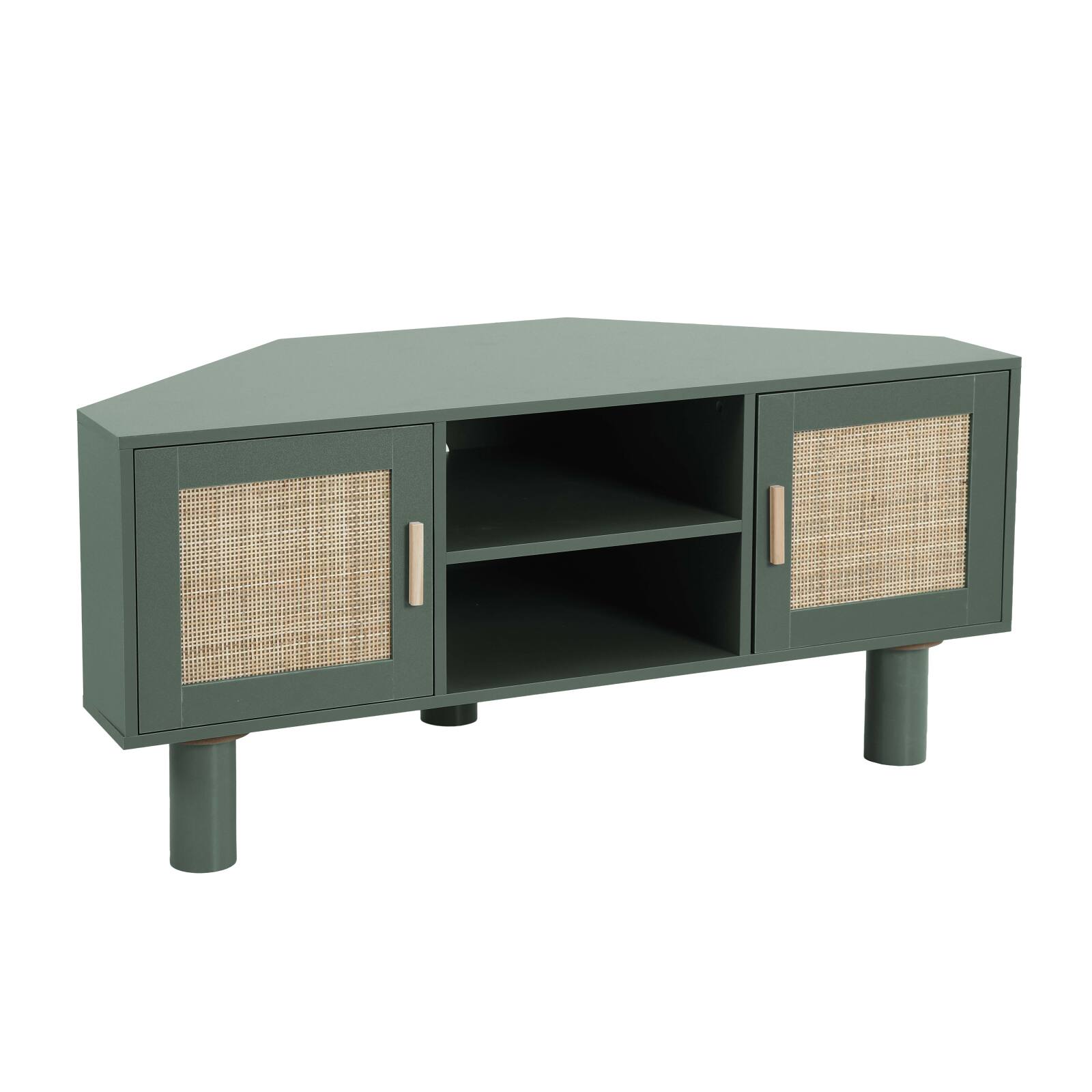 Mueble TV esquinero efecto rejilla de ratán sintético de 120 cm estilo boho