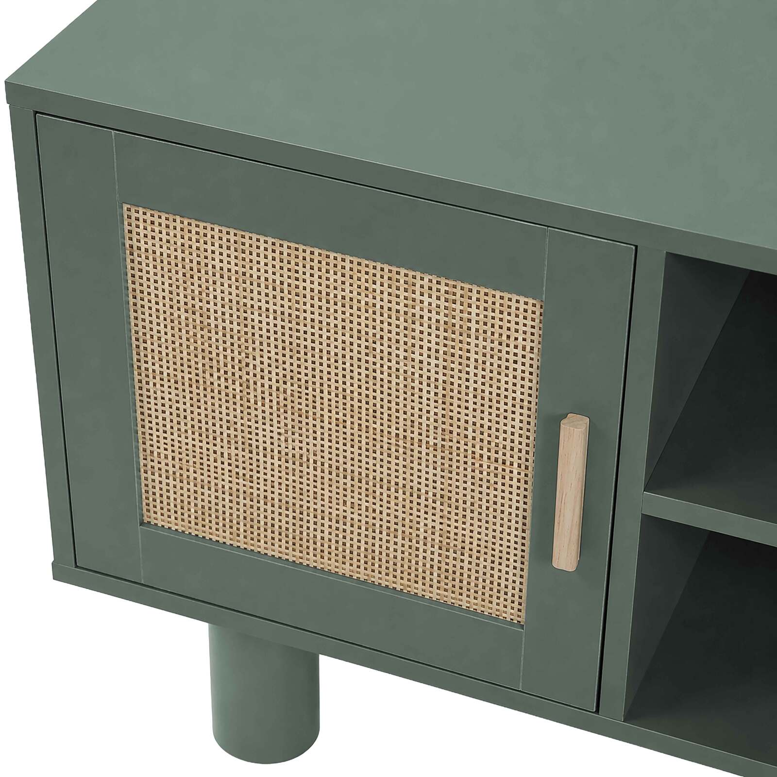 Mueble TV esquinero efecto rejilla de ratán sintético de 120 cm estilo boho