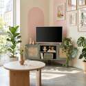 Mueble TV esquinero efecto rejilla de ratán sintético de 120 cm estilo boho