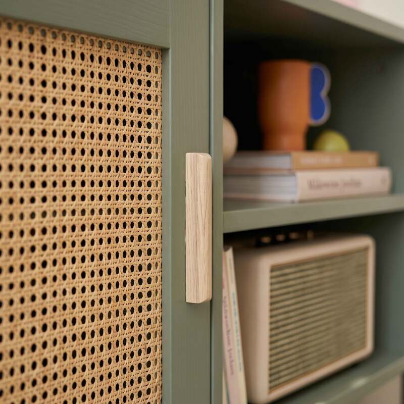 Mueble TV esquinero efecto rejilla de ratán sintético de 120 cm estilo boho (6/25)