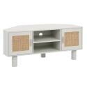 Mueble TV esquinero efecto rejilla de ratán sintético de 120 cm estilo boho
