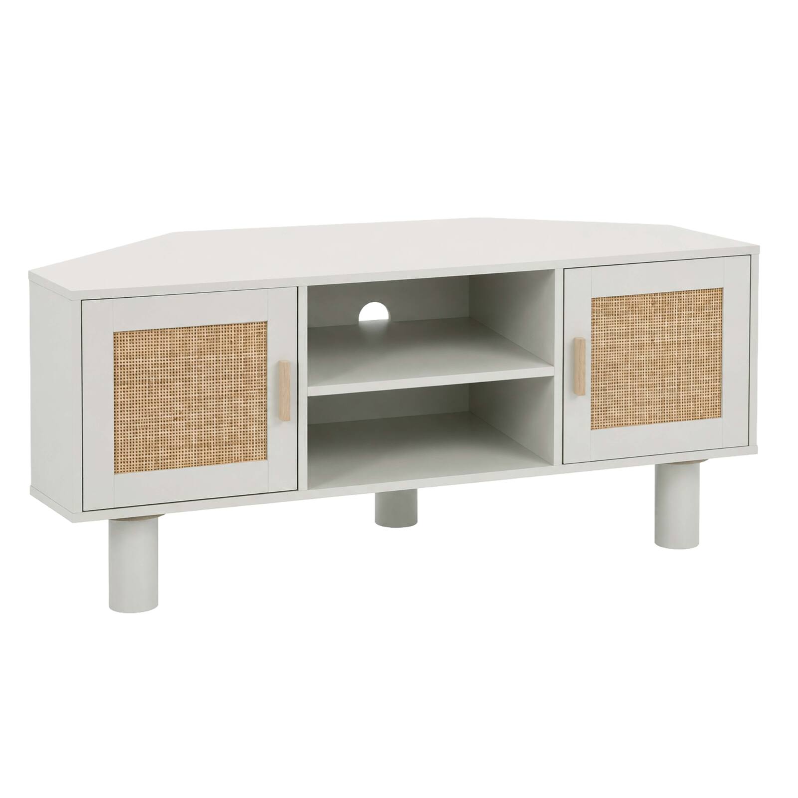 Mueble TV esquinero efecto rejilla de ratán sintético de 120 cm estilo boho