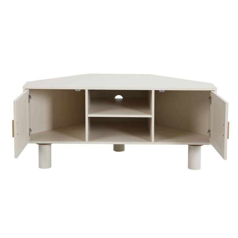 Mueble TV esquinero efecto rejilla de ratán sintético de 120 cm estilo boho (18/25)