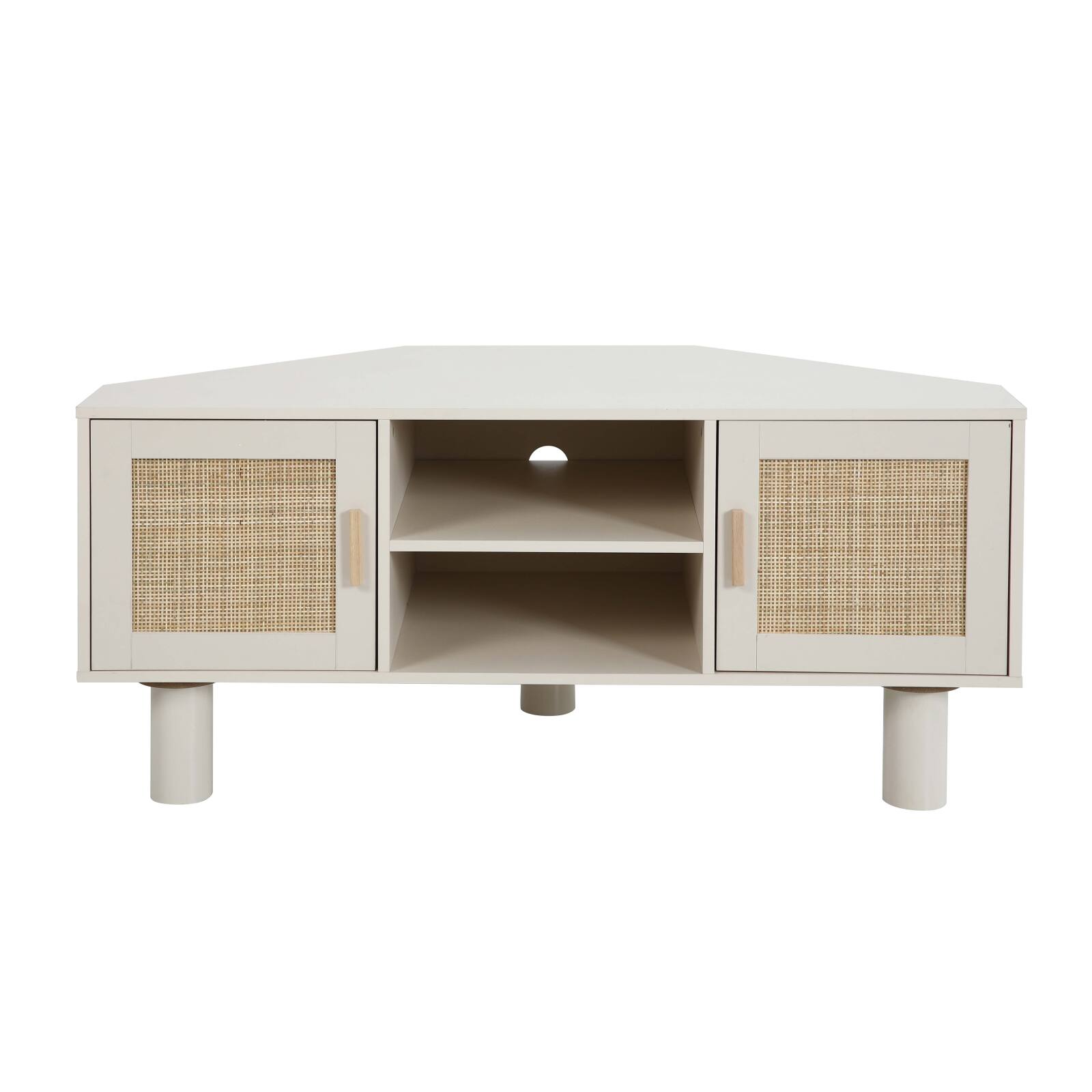 Mueble TV esquinero efecto rejilla de ratán sintético de 120 cm estilo boho