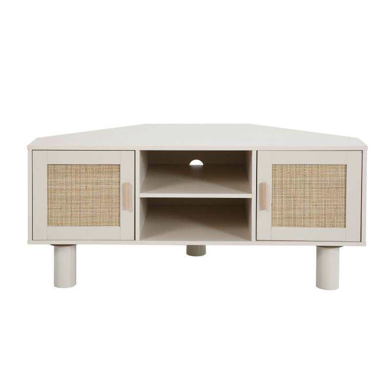 Mueble TV esquinero efecto rejilla de ratán sintético de 120 cm estilo boho (17/25)