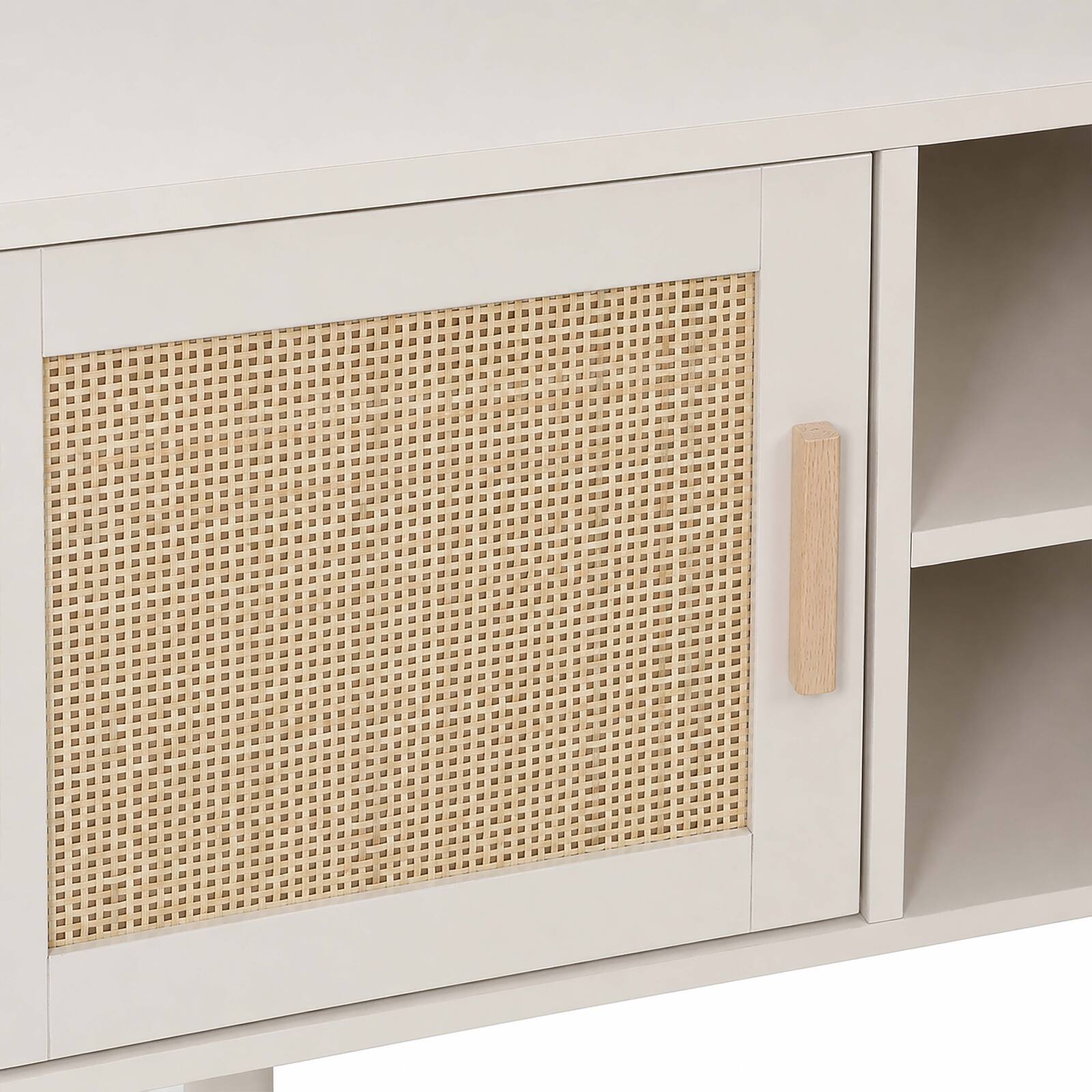 Mueble TV esquinero efecto rejilla de ratán sintético de 120 cm estilo boho
