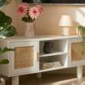 Mueble TV esquinero efecto rejilla de ratán sintético de 120 cm estilo boho