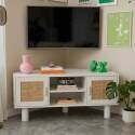 Mueble TV esquinero efecto rejilla de ratán sintético de 120 cm estilo boho