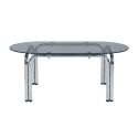 Mesa de comedor ovalada de metal y cristal templado para 6 personas