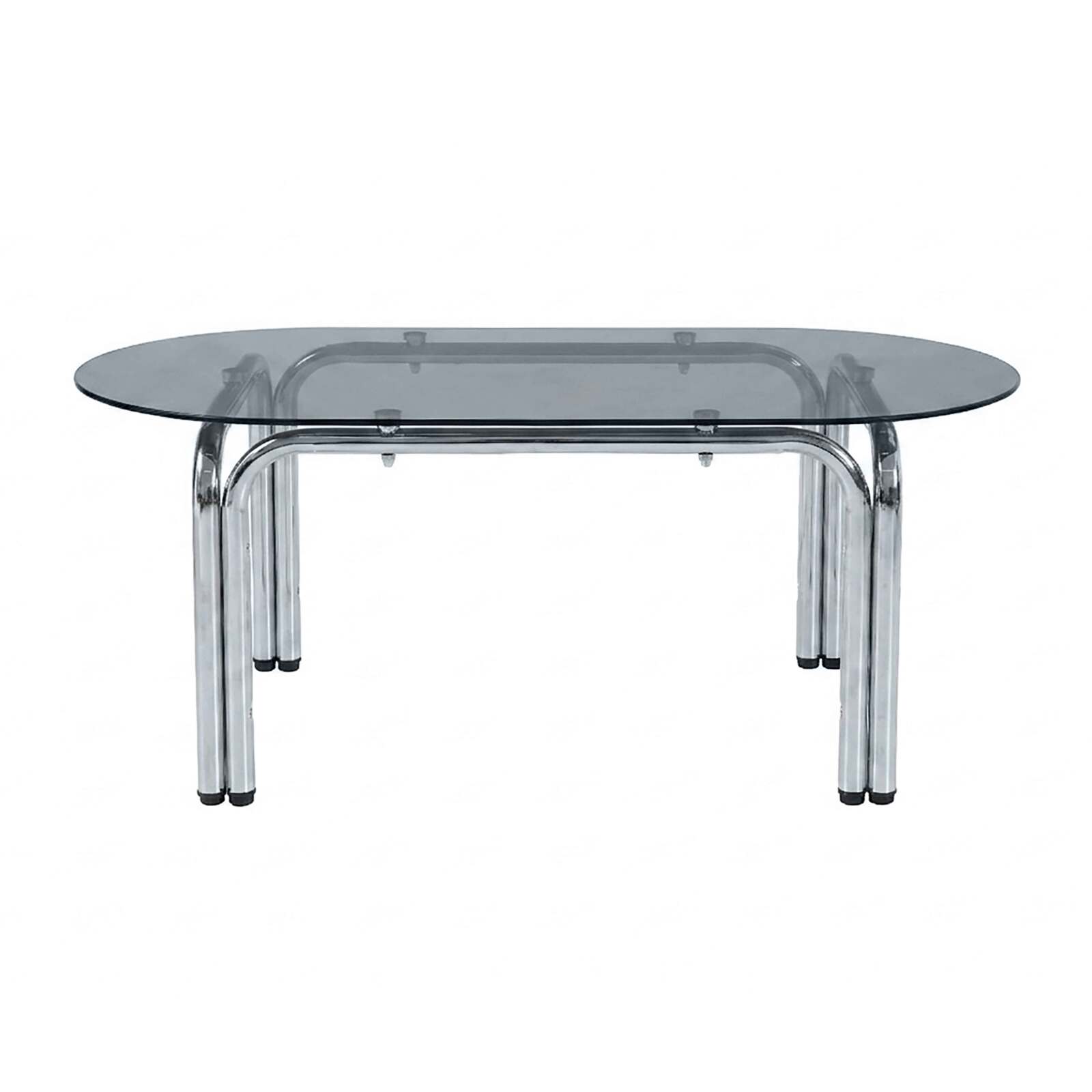 Mesa de comedor ovalada de metal y cristal templado para 6 personas