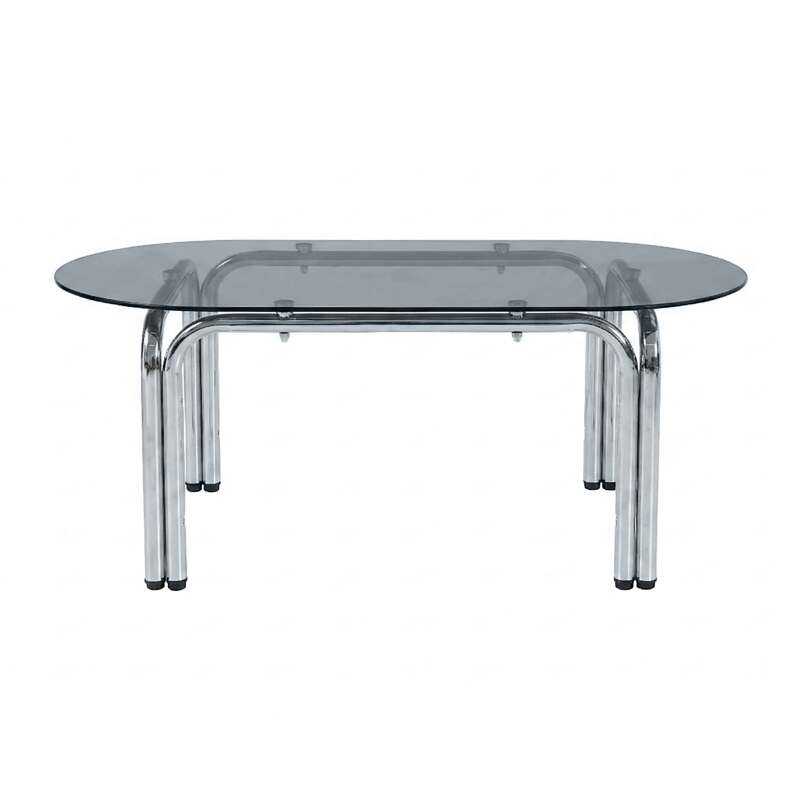 Mesa de comedor ovalada de metal y cristal templado para 6 personas (5/8)