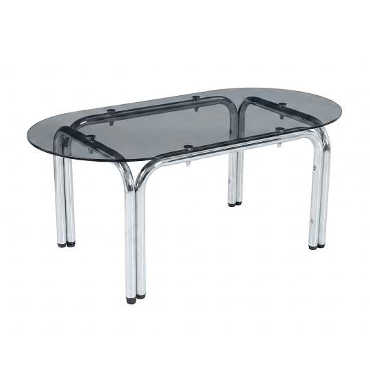 Mesa de comedor ovalada de metal y cristal templado para 6 personas | Oviala